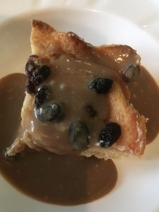 Gluten free bread and butter pudding with butterscotch sauce