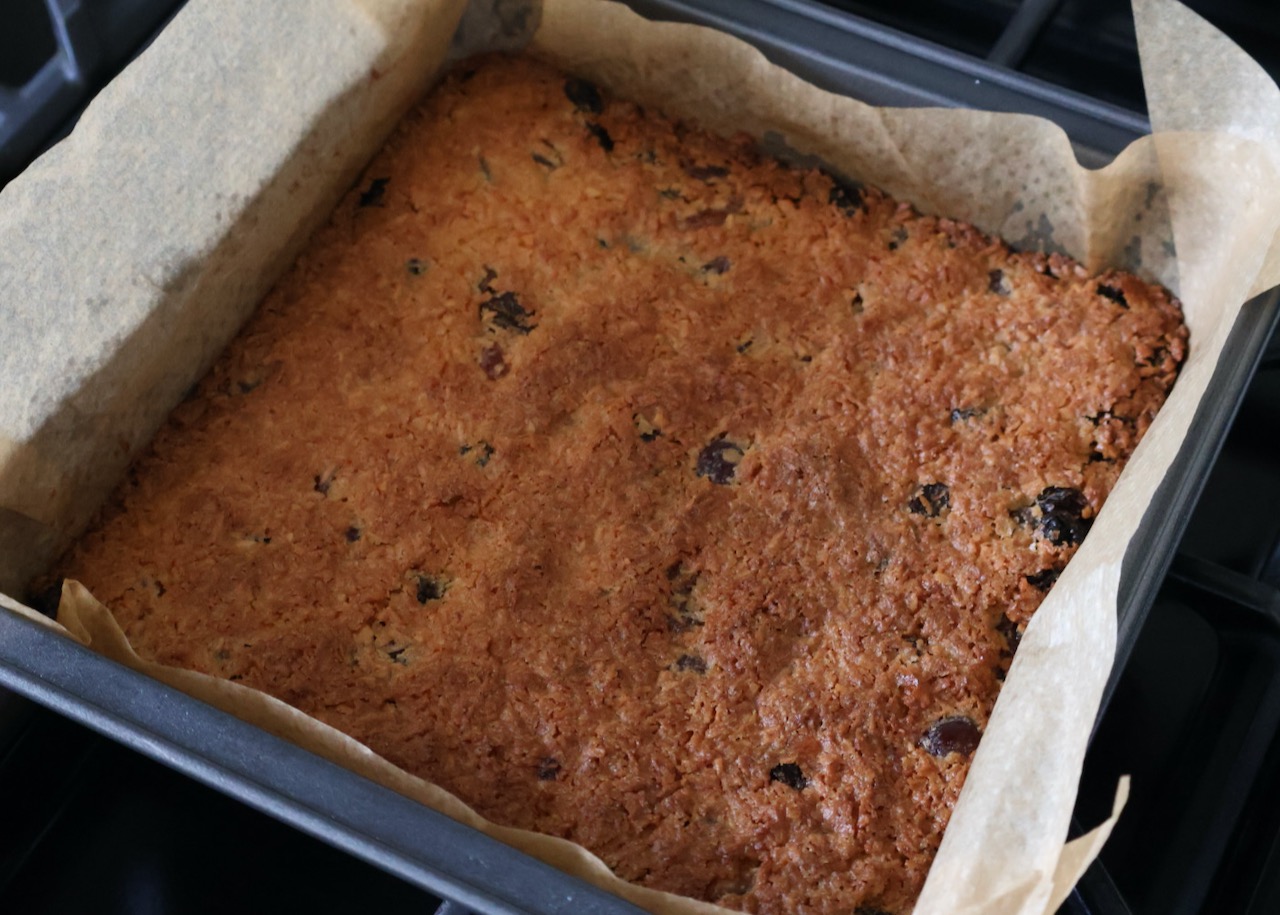 Freshly baked chocolate picnic slice 