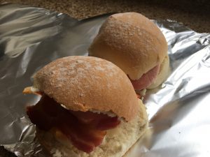 Egg and bacon on M&S gluten free white rolls