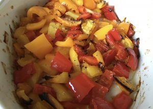 Roasted red, yellow and orange peppers