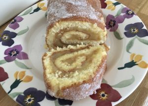 Gluten free Swiss roll filled with homemade lemon curd