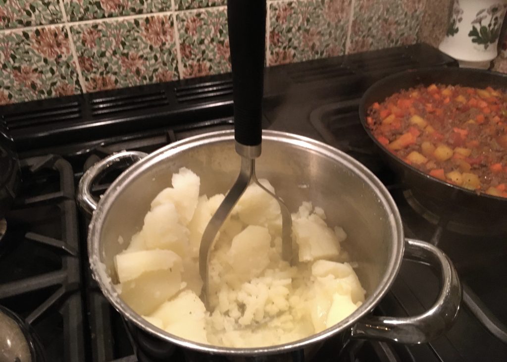 Mashed potatoes in prep for my comforting cottage pie