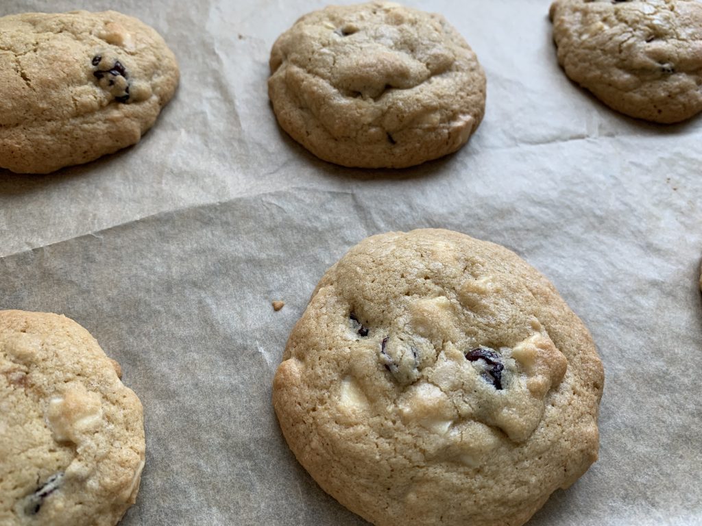 Gluten free white chocolate and cranberry cookies