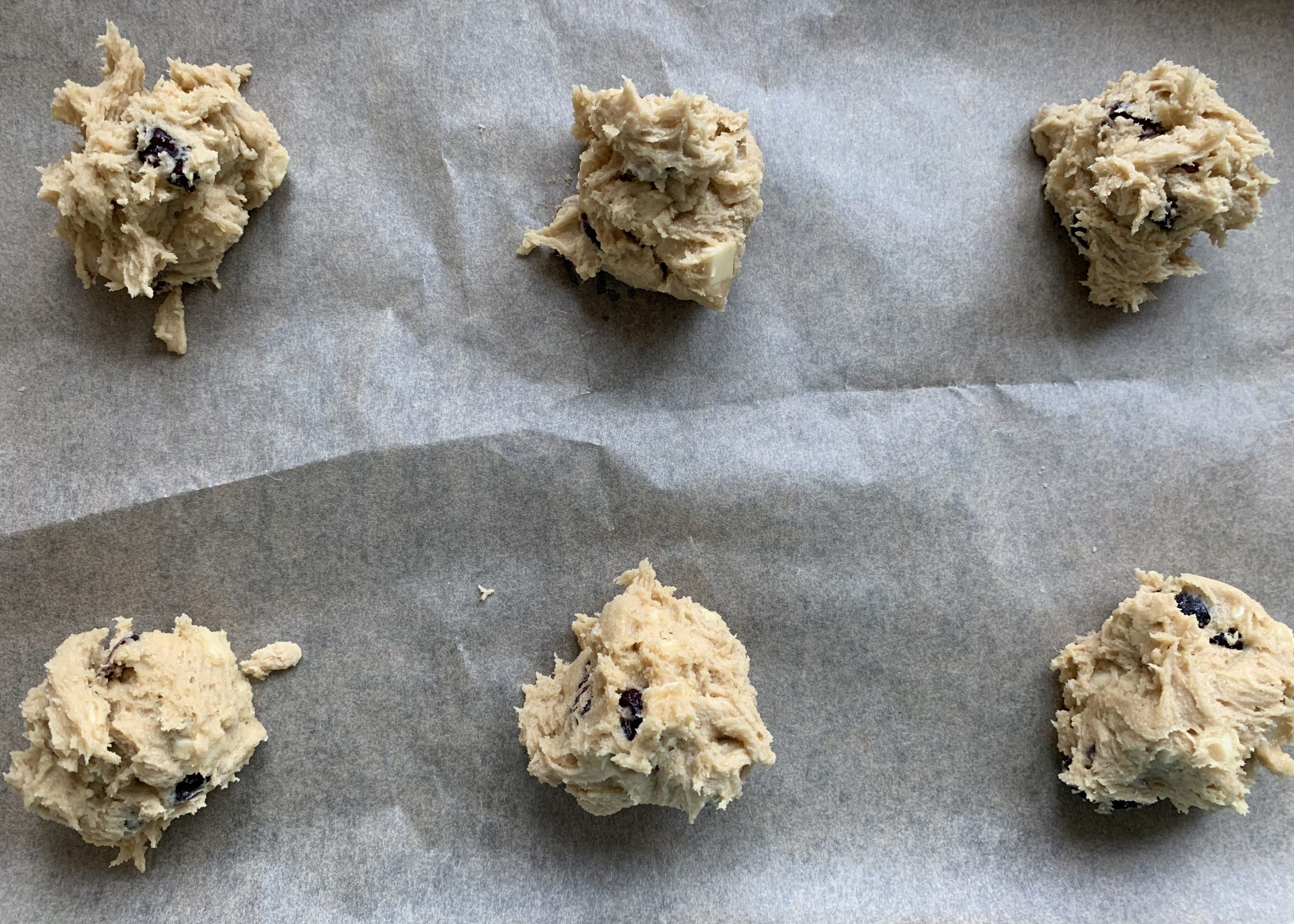 Gluten free white chocolate and cranberry cookies before being baked