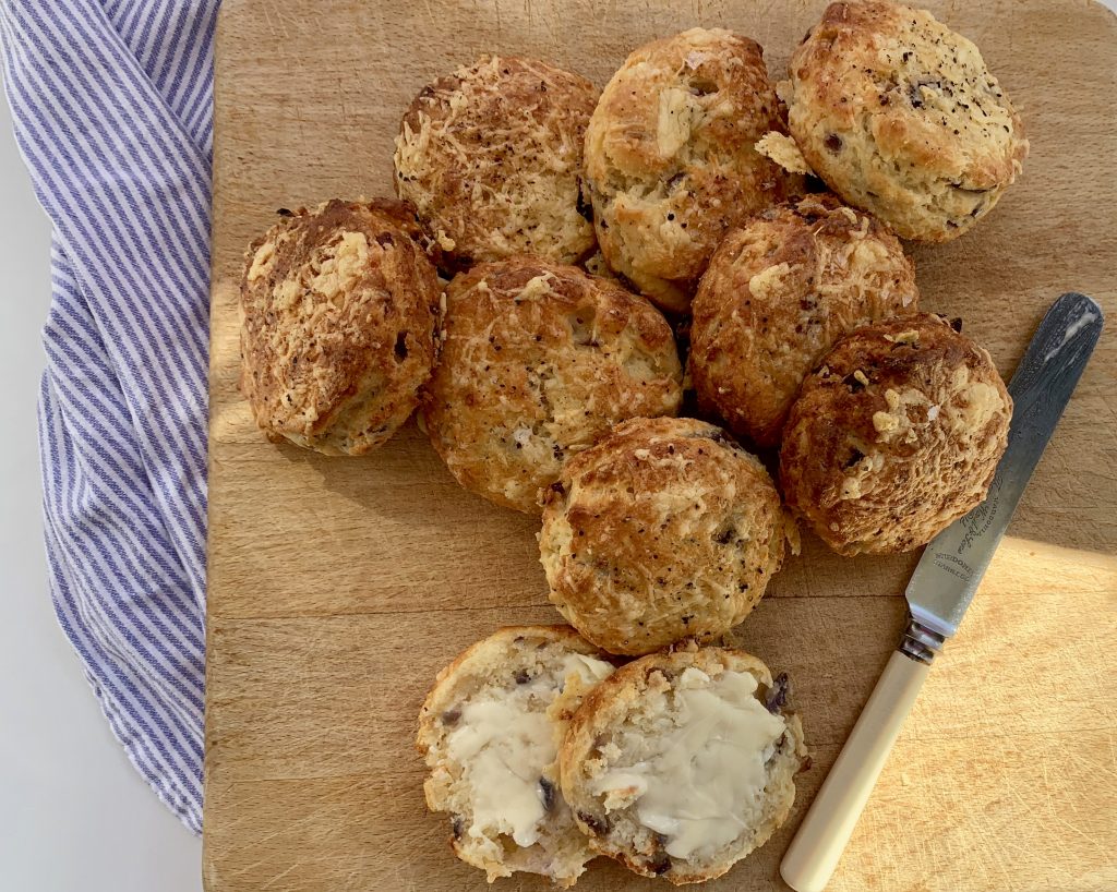 Baked gluten free cheese and red onion buttermilk scones