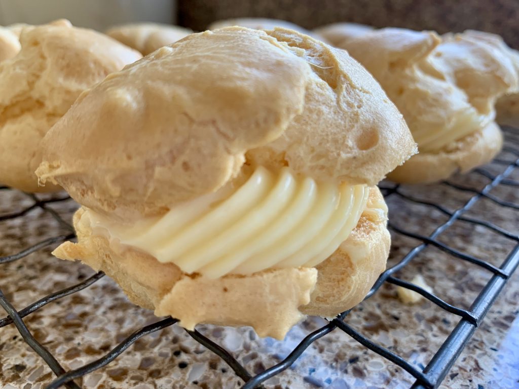 Gluten free choux buns filled with pastry cream