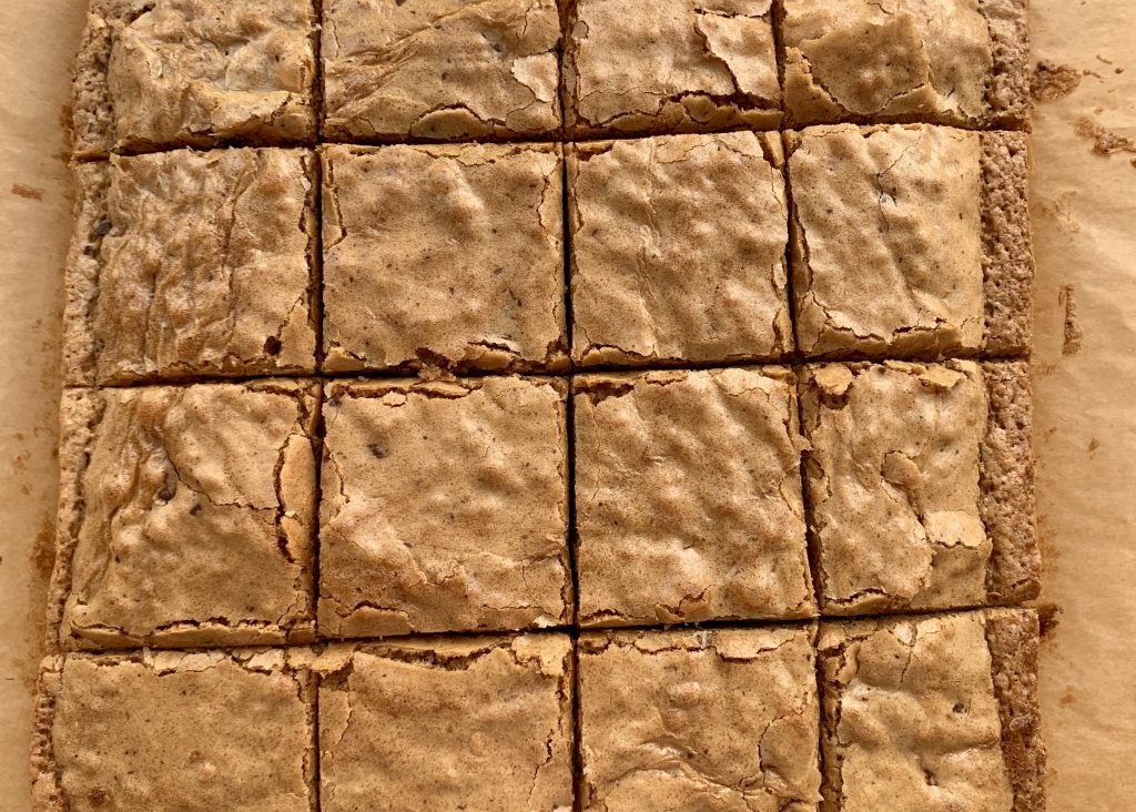 Gluten free blondies portioned into squares
