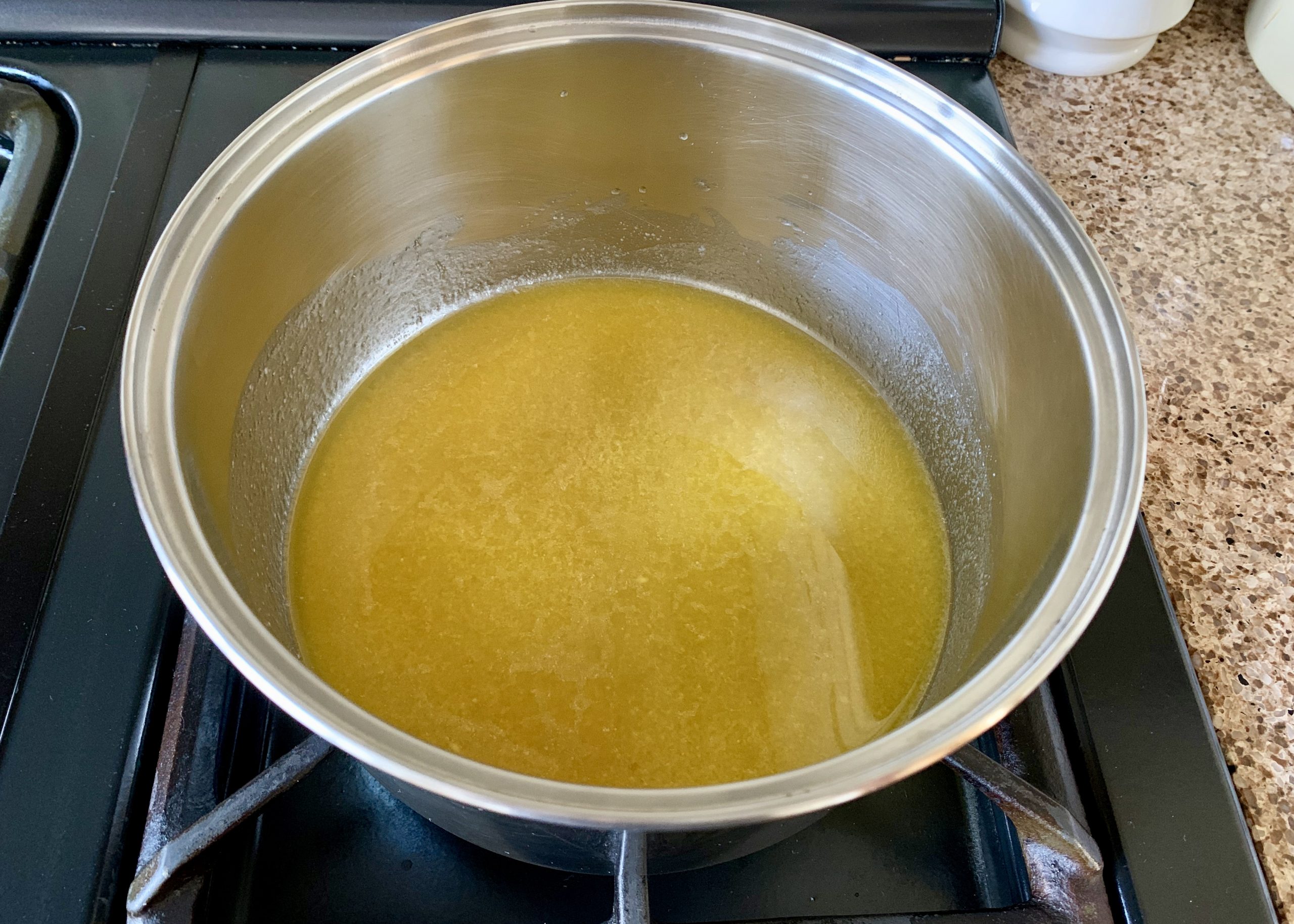 Melted syrup, butter and sugar in a pan