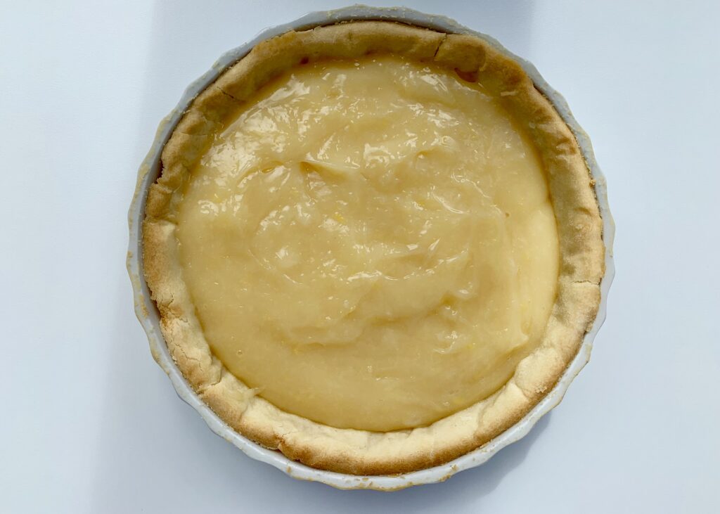 Gluten free pastry base filled with lemon pie filling