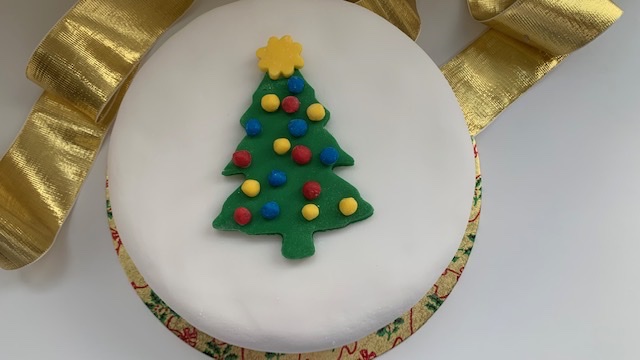 Gluten free Christmas Cake decorated with fondant icing