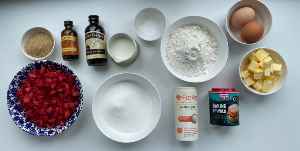 Ingredients needed for gluten free strawberry muffins
