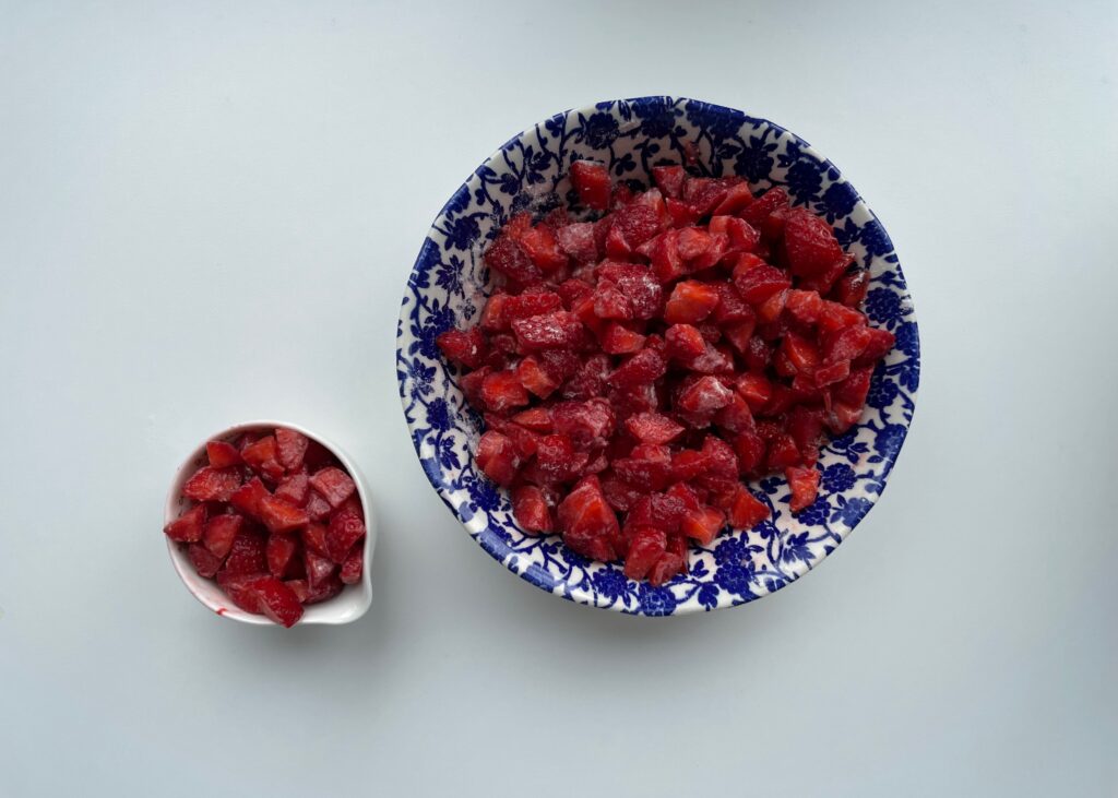 2 bowls of diced strawberries