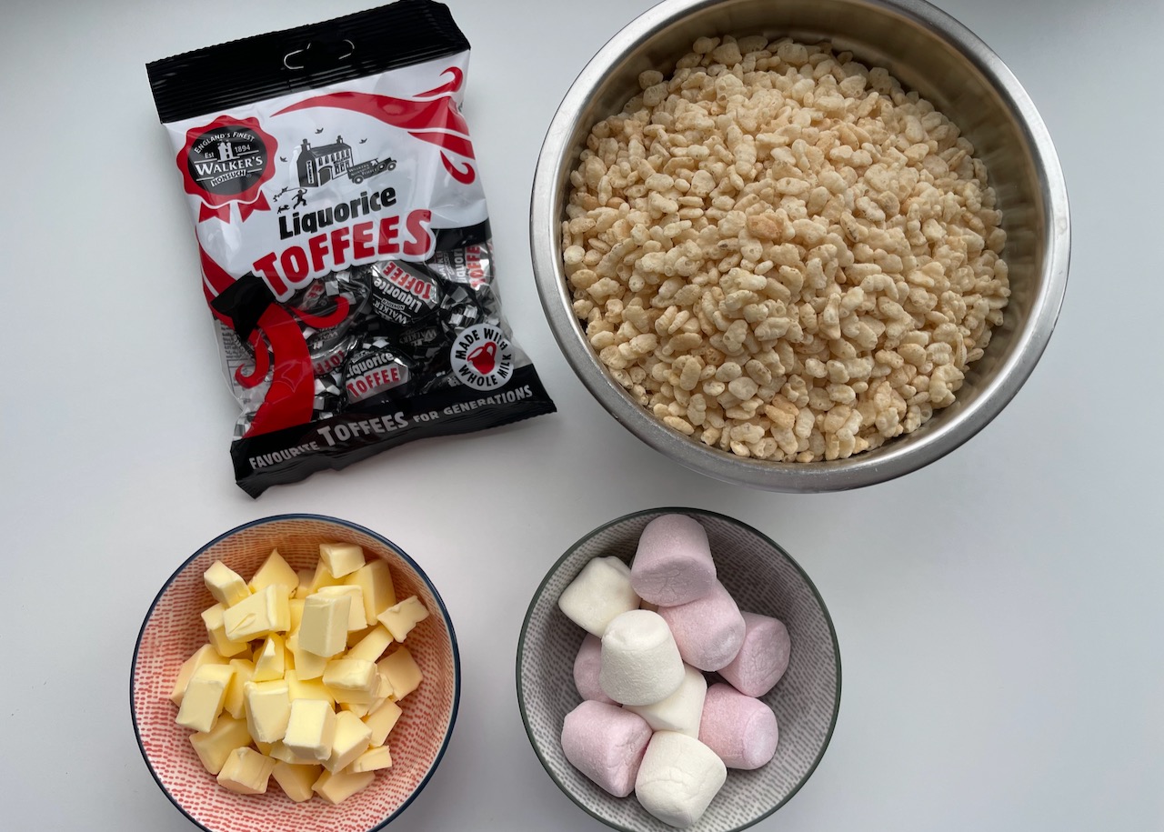 ingredients for gluten free liquorice crispy squares