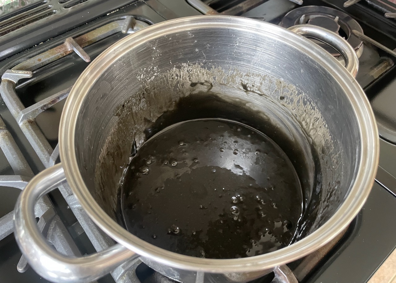 Metled butter, marshmallows and Walker's liquorice toffees in a pan