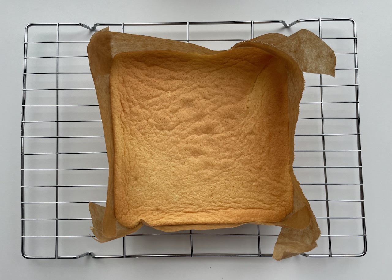 Gluten free fatless sponge on a cooling rack