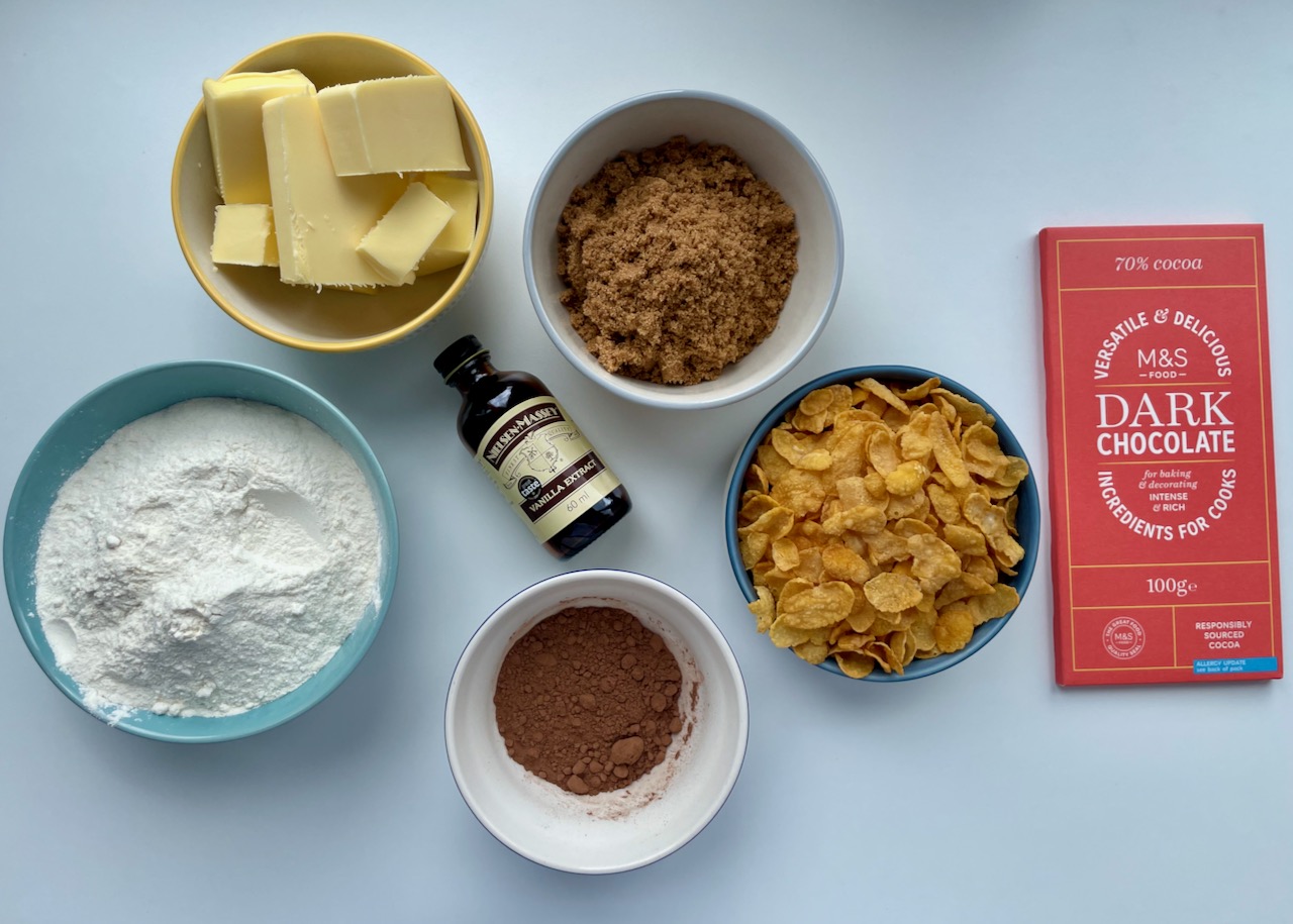 Ingredients needed to make gluten free chocolate biscuits 