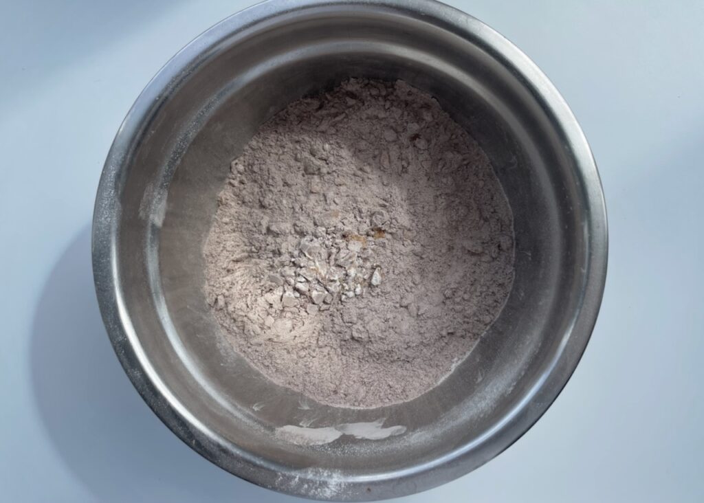 Blended gluten free flour, cocoa powder and gluten free cornflakes